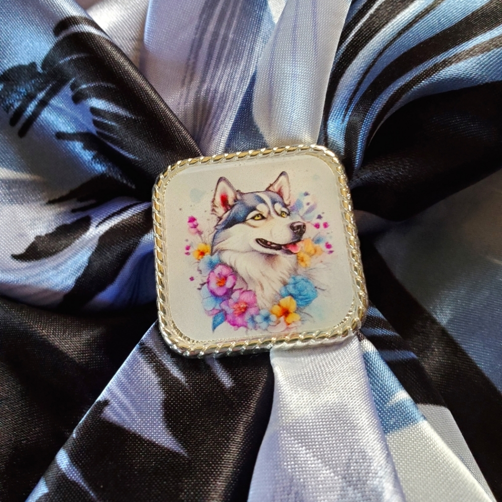 Western scarf slide,scarf slide bling concho, wild rag slides, husky Dog lover